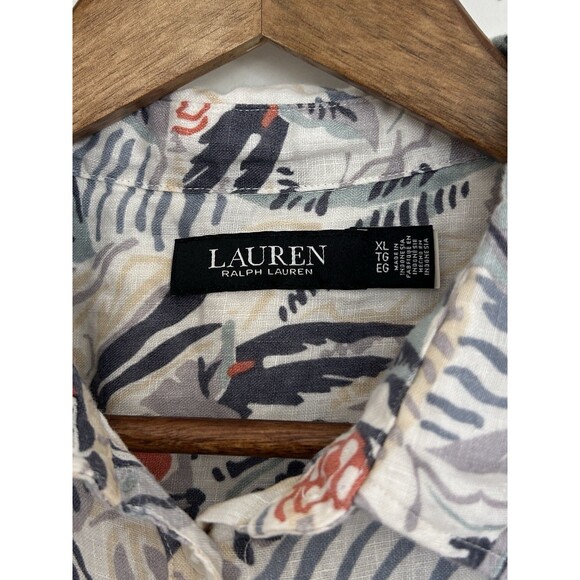 Lauren Ralph Lauren Womens XL Linen Button Up Shirt Tropical Floral Beach - Picture 5 of 10